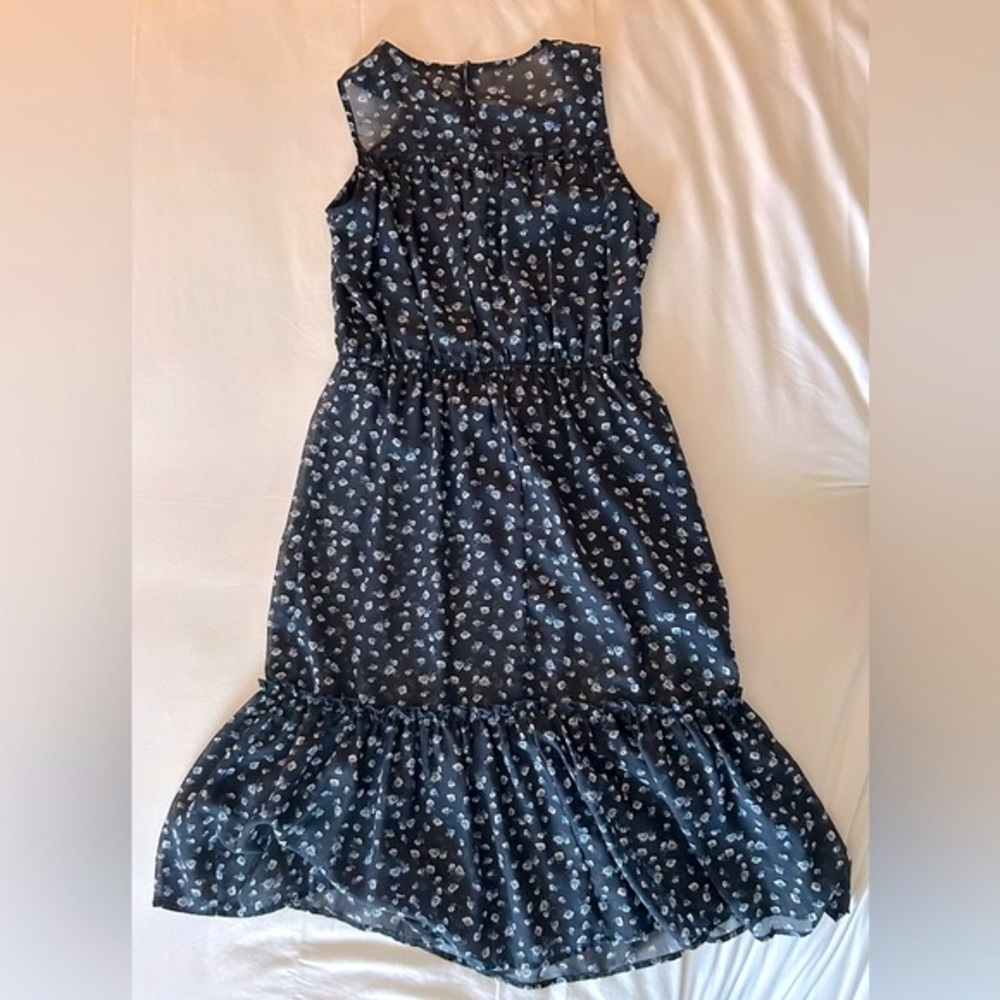 ABS Navy Floral Sleeveless Midi Dress